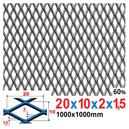 Siatka cięto-ciągniona SUROWA 20 x 10 x 2 x 1,5 | 1000 x 1000 mm