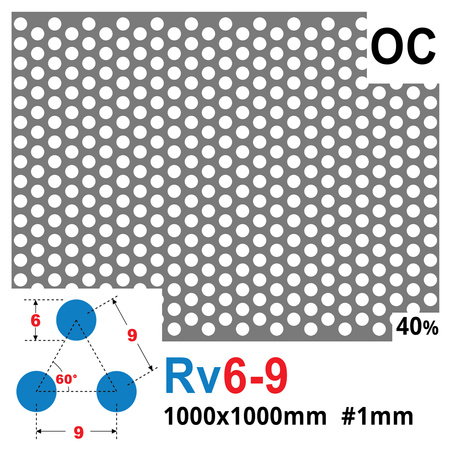 Blacha perforowana OCYNK OCZKO 6 mm PRZERWA 3 mm 1000 x 1000 mm Rv 6-9 Gr. 1 mm
