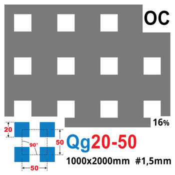 Blacha perforowana OCYNK 20X20 mm PRZERWA 30 mm 1000 x 2000 mm Qg 20-50 GR. 1,5 mm