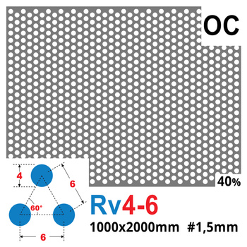 Blacha perforowana OCYNK OCZKO 4 mm PRZERWA 2 mm 1000 x 2000 mm Rv 4-6 Gr. 1,5 mm