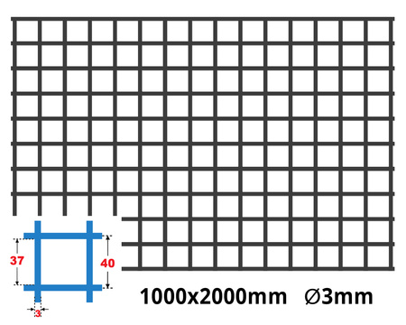 Siatka zgrzewana SUROWA 40 x 40 GR. 3 mm 1000 x 2000 mm