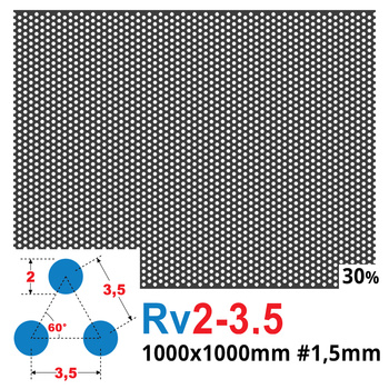 Blacha perforowana SUROWA OCZKO 2 mm PRZERWA 1,5 mm 1000 x 1000 mm Rv 2-3,5 Gr. 1,5 mm