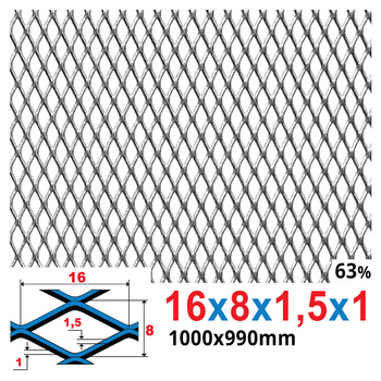Siatka cięto-ciągniona SUROWA 16 x 8 x 1,5 x 1 | 1000 x 990 mm