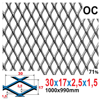 Siatka cięto-ciągniona OCYNK 30 x 17 x 2,5 x 1,5 | 1000 x 990 mm