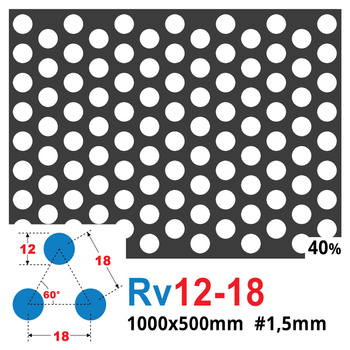 Blacha perforowana SUROWA OCZKO 12 mm PRZERWA 6 mm 1000 x 500 mm Rv 12-18 Gr. 1,5 mm