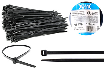 BM Opaska zaciskowa, kablowa, poliamidowa PA 6.6, CZARNA | 550 x 7.6 mm op. 100 szt.