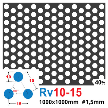 Blacha perforowana SUROWA OCZKO 10 mm PRZERWA 5 mm 1000 x 1000 mm Rv 10-15 Gr. 1,5 mm