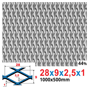 Siatka cięto-ciągniona SUROWA 28 x 9 x 2,5 x 1 | 1000 x 500 mm