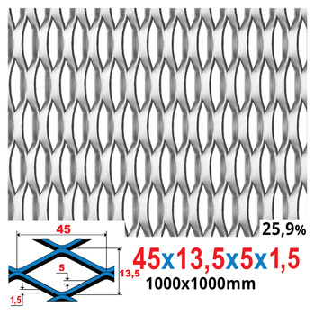 Siatka cięto-ciągniona SUROWA 45 x 13,5 x 5 x 1,5 | 1000 x 1000 mm