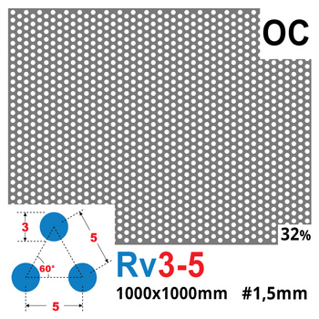 Blacha perforowana OCYNK OCZKO 3 mm PRZERWA 2 mm 1000 x 1000 mm Rv 3-5 Gr. 1,5 mm