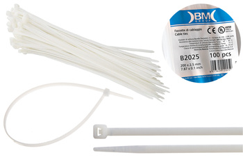BM Opaska zaciskowa, kablowa, poliamidowa PA 6.6, BIAŁA | 200 x 2.5 mm op. 100 szt.