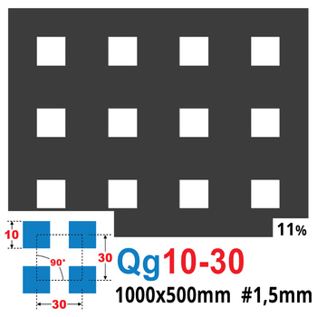 Blacha perforowana SUROWA 10X10 mm PRZERWA 20 mm 1000 x 500 mm Qg 10-30 Gr. 1,5 mm