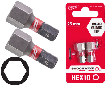 Milwaukee Bit udarowy 1/4" IMBUS | HEX 10 x 25 mm - 2 szt.