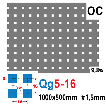 Blacha perforowana OCYNK 5X5 mm PRZERWA 11 mm 1000 x 500 mm Qg 5-16 Gr. 1 mm