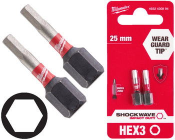 Milwaukee Bit udarowy 1/4" IMBUS | HEX 3 x 25 mm - 2 szt.