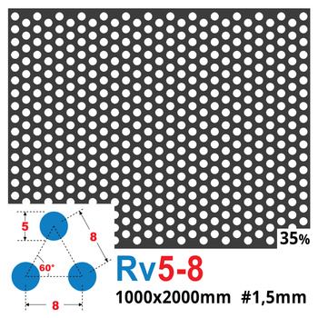 Blacha perforowana SUROWA OCZKO 5 mm PRZERWA 3 mm 1000 x 2000 mm Rv 5-8 Gr. 1,5 mm