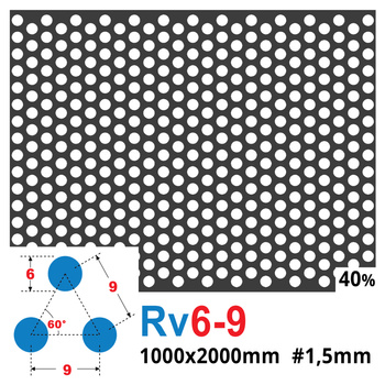 Blacha perforowana SUROWA OCZKO 6 mm PRZERWA 3 mm 1000 x 2000 mm Rv 6-9 Gr. 1,5 mm