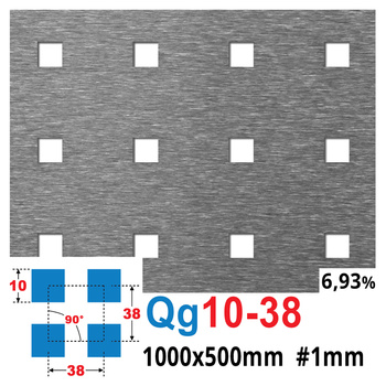 Blacha perforowana SUROWA 10X10 mm PRZERWA 28 mm 1000 x 500 mm Qg 10-38 Gr. 1 mm