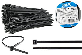 BM Opaska zaciskowa, kablowa, poliamidowa PA 6.6, CZARNA | 100 x 2.5 mm op. 100 szt.