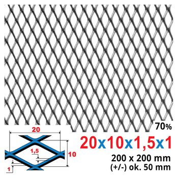 Siatka cięto-ciągniona SUROWA 20 x 10 x 1,5 x 1 | ok. 200 x 200  mm