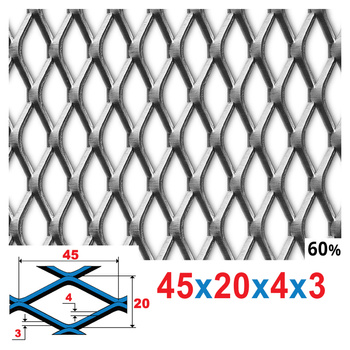 Siatka cięto-ciągniona SUROWA 45 x 20 x 4 x 3 | ok. 200 x 200 mm
