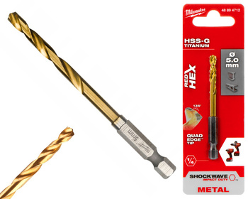 Milwaukee Wiertło udarowe do metalu HSS-G TIN RED HEX 1/4" | 5,0 mm
