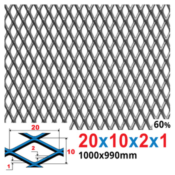 Siatka cięto-ciągniona SUROWA 20 x 10 x 2 x 1 | 1000 x 990 mm