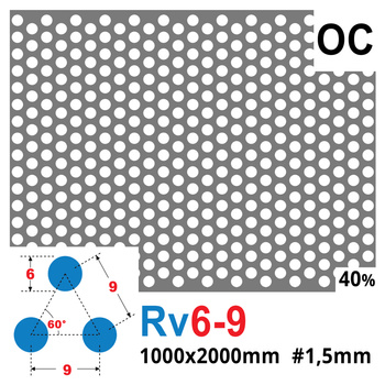Blacha perforowana OCYNK OCZKO 6 mm PRZERWA 3 mm 1000 x 2000 mm Rv 6-9 Gr. 1,5 mm