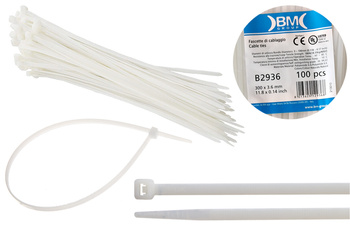BM Opaska zaciskowa, kablowa, poliamidowa PA 6.6, BIAŁA | 300 x 3.6 mm op. 100 szt.