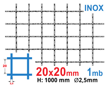 Siatka karbowana NIERDZEWNA 20 x 20 # 2,5 mm 1000 mm | 1 MB