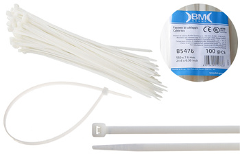 BM Opaska zaciskowa, kablowa, poliamidowa PA 6.6, BIAŁA | 540 x 7.6 mm op. 100 szt.