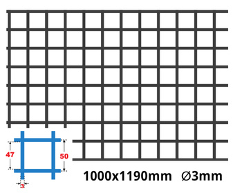 Siatka zgrzewana SUROWA 50 x 50 GR. 3 mm 1000 x 1190 mm
