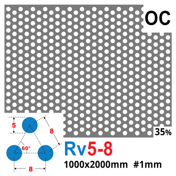 Blacha perforowana OCYNK OCZKO 5 mm PRZERWA 3 mm 1000 x 2000 mm Rv 5-8 Gr. 1 mm