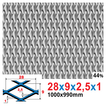 Siatka cięto-ciągniona SUROWA 28 x 9 x 2,5 x 1 | 1000 x 990 mm