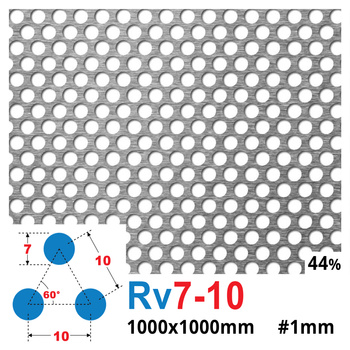 Blacha perforowana SUROWA OCZKO 7 mm PRZERWA 10 mm 1000 x 1000 mm Rv 7-10 Gr. 1 mm