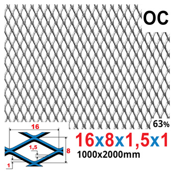 Siatka cięto-ciągniona OCYNK 16 x 8 x 1,5 x 1 | 1000 x 2000 mm