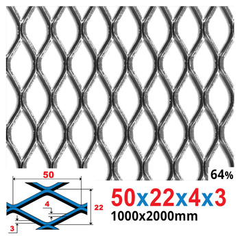 Siatka cięto-ciągniona SUROWA 50 x 22 x 4 x 3 | 1000 x 2000 mm