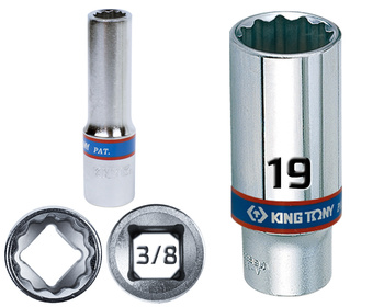 KING TONY Klucz nasadka DŁUGA 3/8" 12-KĄTNA 19 x 63 mm 