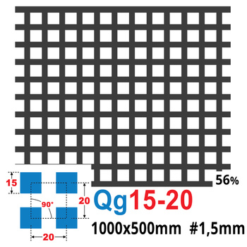 Blacha perforowana SUROWA 15X15 mm PRZERWA 5 mm 1000 x 500 mm Qg 15-20 Gr. 1,5 mm