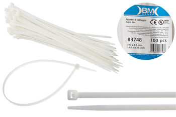 BM Opaska zaciskowa, kablowa, poliamidowa PA 6.6, BIAŁA | 370 x 4.8 mm op. 100 szt.