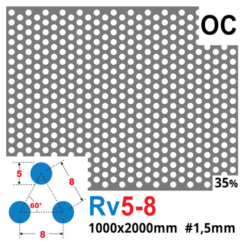 Blacha perforowana OCYNK OCZKO 5 mm PRZERWA 3 mm 1000 x 2000 mm Rv 5-8 Gr. 1,5 mm