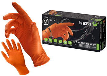 BETA Rękawice nitrylowe, jednorazowe GARAGE MONKEY POMARAŃCZOWE | Rozmiar M / 8 | op. 50 szt.