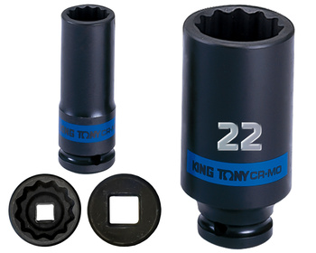 KING TONY Klucz nasadka UDAROWA DŁUGA 1/2" 12-KĄTNA 22 x 80 mm 