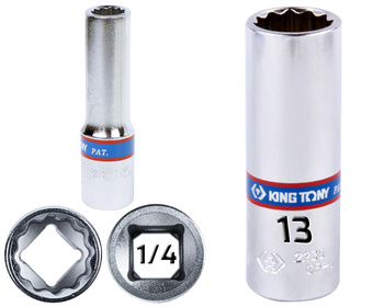 KING TONY Klucz nasadka DŁUGA 1/4" 12-KĄTNA 13 x 50 mm 