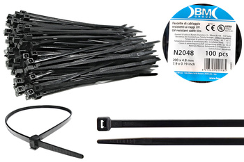 BM Opaska zaciskowa, kablowa, poliamidowa PA 6.6, CZARNA | 200 x 4.8 mm op. 100 szt.