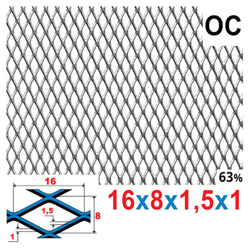 Siatka cięto-ciągniona OCYNK 16 x 8 x 1,5 x 1 | ok. 200 x 200 mm