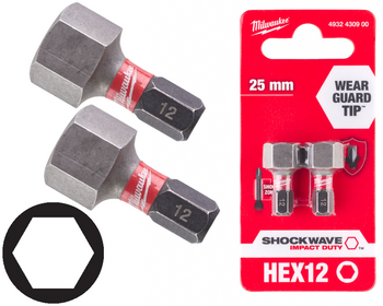 Milwaukee Bit udarowy 1/4" IMBUS | HEX 12 x 25 mm - 2 szt.