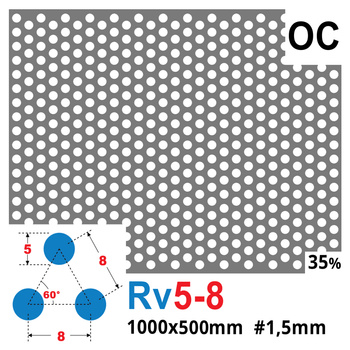 Blacha perforowana OCYNK OCZKO 5 mm PRZERWA 3 mm 1000 x 500 mm Rv 5-8 Gr. 1,5 mm
