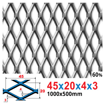 Siatka cięto-ciągniona SUROWA 45 x 20 x 4 x 3 | 1000 x 500 mm