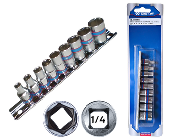 KING TONY Zestaw nasadek KRÓTKICH 6-KĄT. 1/4" 9 el. 4 - 13 mm na szynie 2509MR